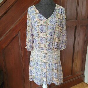BELLE SKY SUMMER DROP WAIST PAISLEY FLORAL FLOWER DRESS Size M
